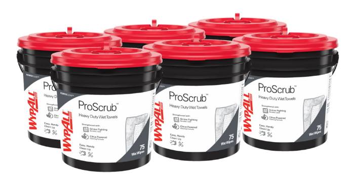 WypAll PowerClean ProScrub Heavy Duty Wet Towels, 6/450 Ct. Buckets per Case