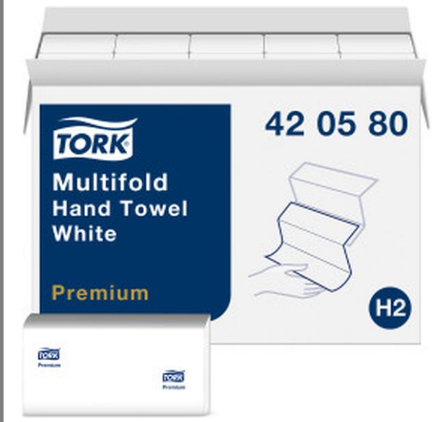 Tork Premium Multi-Fold Hand Towels, 1-Ply, White, 9x9.5" 250 Sh/Pk 